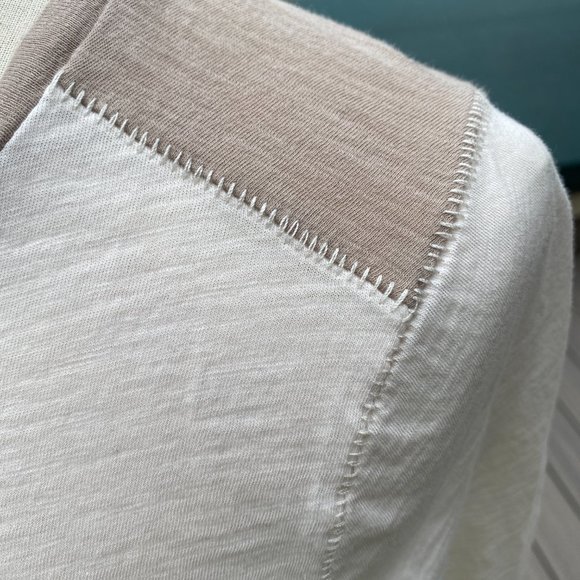 Madewell Whisper Long Sleeve Crewneck Multicolor Tee Tan & Cream Colorblock-S - Picture 8 of 14